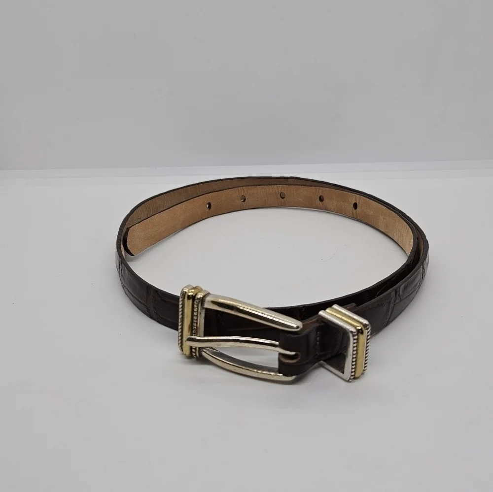 Brighton brown croc embossed skinny belt with gold and silver tone buckle M/30
